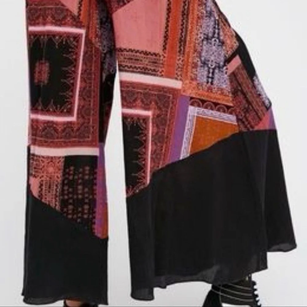 Free People All Patched Up Wide Leg Jumpsuit Patchwork V-Neck Womens‎ Size XS
